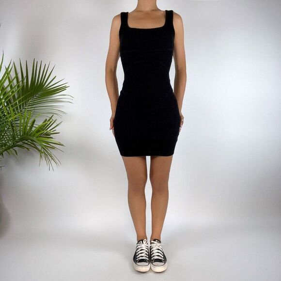 Vintage Y2K Black Grunge Ribbed Bodycon Sleeveless Mini Dress / Size: Small - Picture 4 of 6